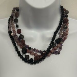 Vintage 4-Strand PURPLE BEADED NECKLACE 20” Chunky